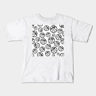 Black and White Basketball Ball Pattern Kids T-Shirt